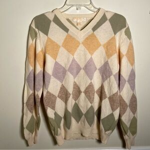 Brooks Brothers Argyle Lambswool V-Neck Sweater Men’s Tagged L Fits M